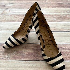 Women's Sam Edleman HAZEL Black and White Stripe Heel | Size 8M | Stiletto